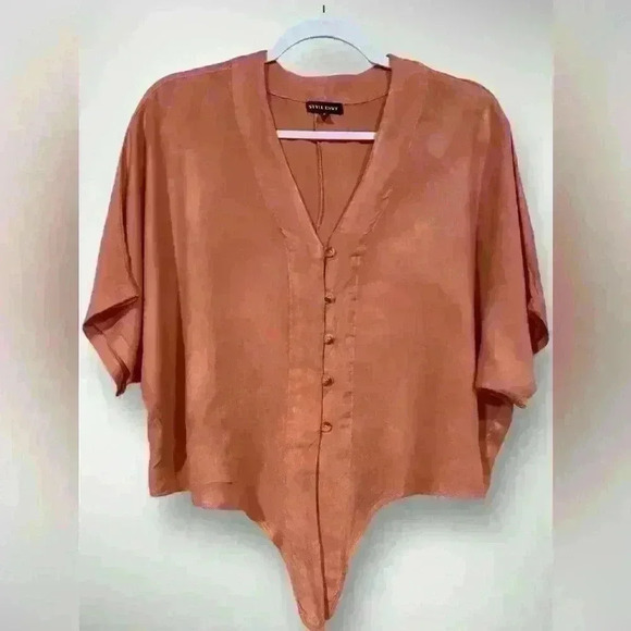 Womens Button Down Tie Front Blouse By Style Envy Size Small Oversized in Coral - Picture 6 of 11
